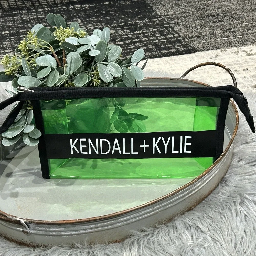 NEW Kendall + Kylie Green Makeup Bag‎ With Black Logo